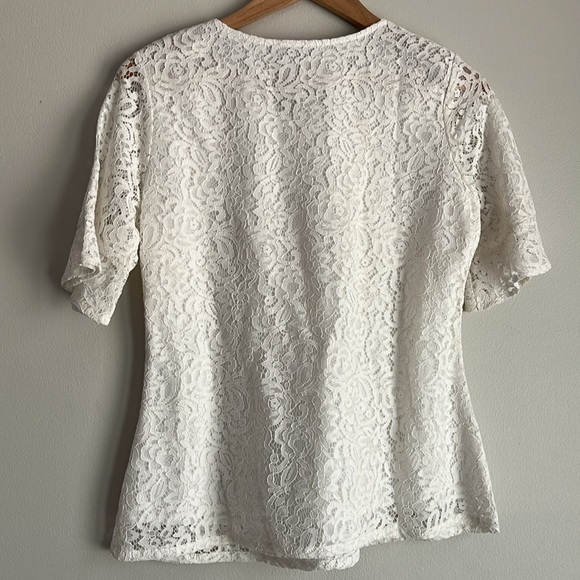 NWT Beta's Choice White Lace Short Ruffle Sleeve Lined Top Size Medium - Picture 6 of 11